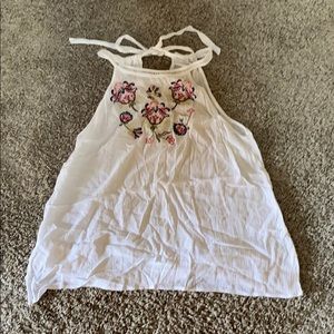 White halter style embroidered tank
